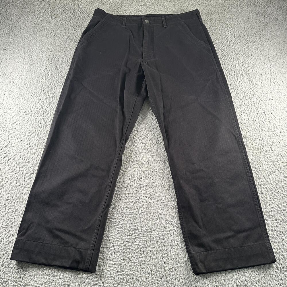 Buck Mason Chino Pants Mens 34x29 Black Herringbone Canvas Straight Leg Casual